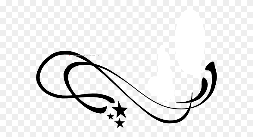 600x397 Black Swirl Star Clip Art - Garland Clipart Black And White