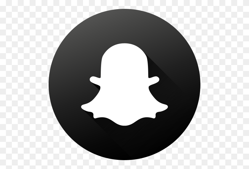 512x512 Black White, Circle, High Quality, Long Shadow, Snapchat, Social - White Snapchat Logo PNG