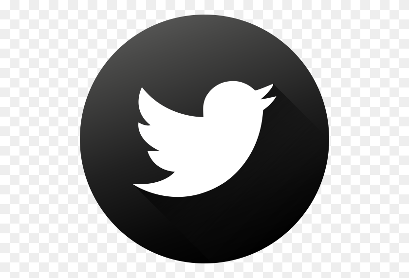 512x512 Black White, Circle, High Quality, Long Shadow, Social, Social - White Twitter Icon PNG