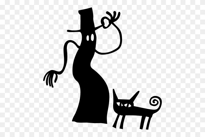 486x500 Черная Ведьма И Кошка - Ведьма Черно-Белый Клипарт