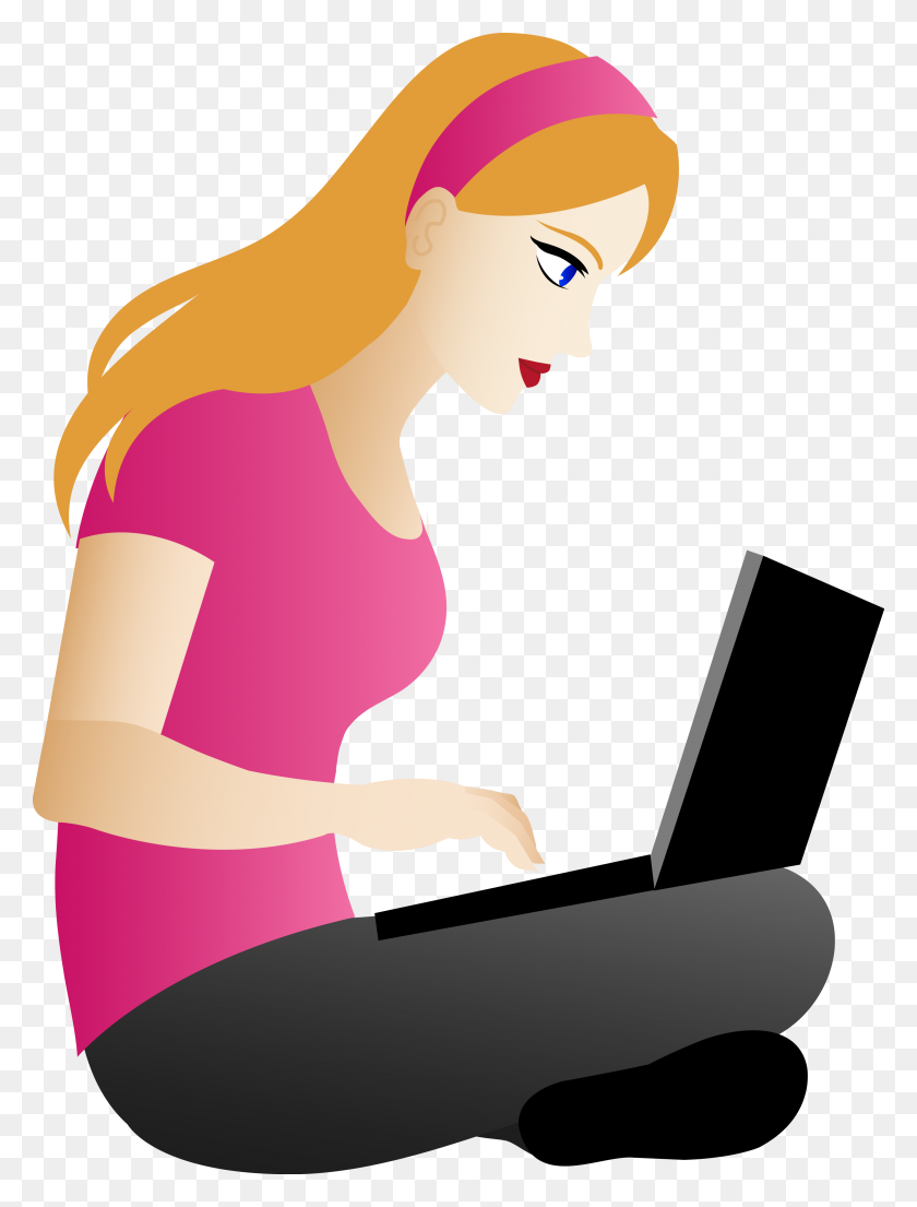 2934x3933 Blonde Girl Sitting With Laptop - Redhead Girl Clipart
