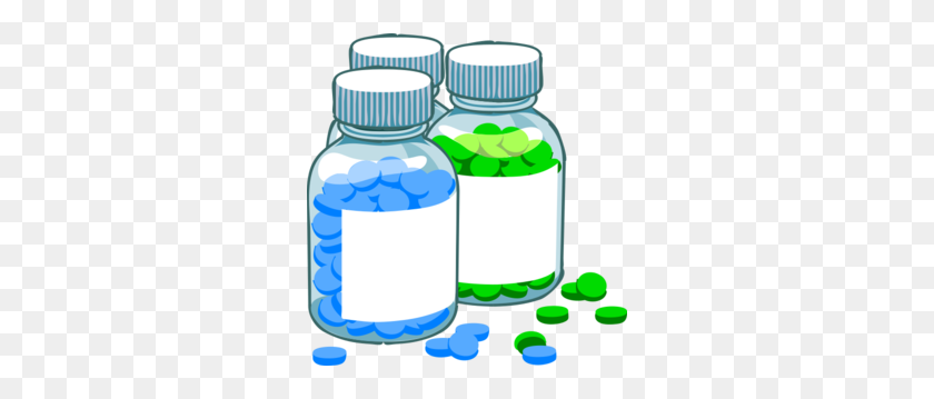 288x299 Blue And Green Pill Bottles Clip Art - Plastic Bottle Clipart
