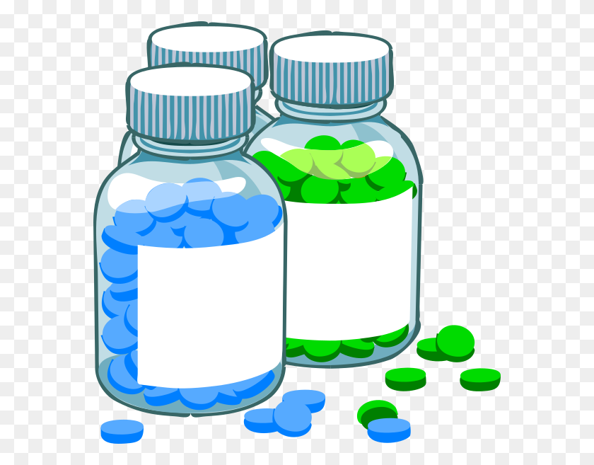 576x597 Blue And Green Pill Bottles Clip Art - Water Bottle Clipart