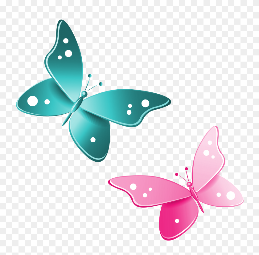 5704x5619 Голубые И Розовые Бабочки Png - Розовый Фон Png