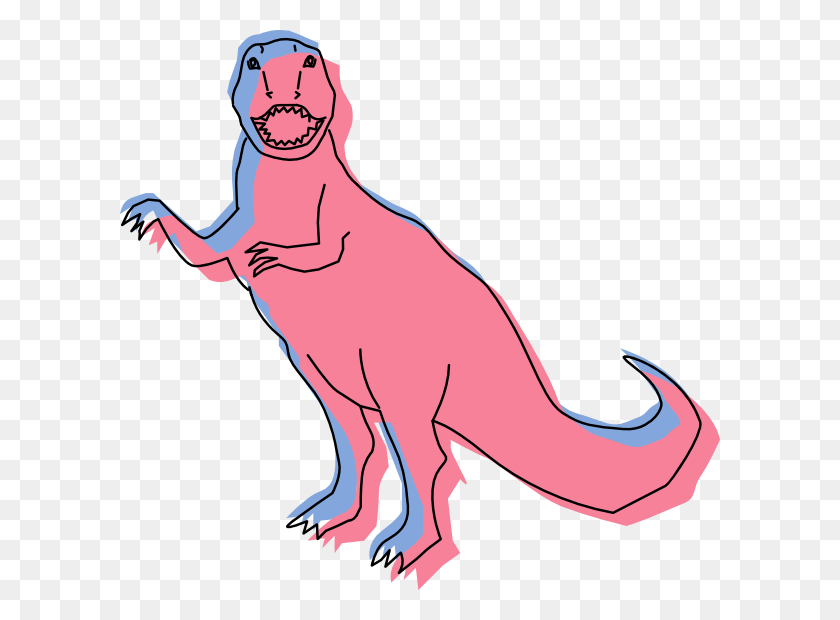 600x560 Blue And Pink Dinosaur Outline Art Clip Art - Dinosaur Clipart Outline