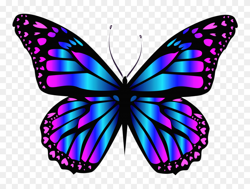 6347x4697 Синяя И Фиолетовая Бабочка В Png Клипар - Фиолетовая Бабочка В Png