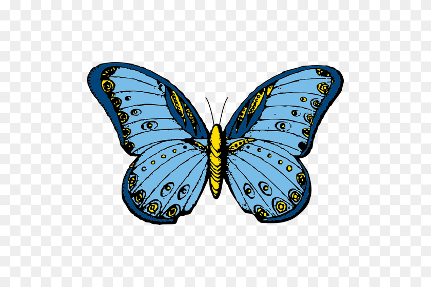 500x500 Blue And Yellow Butterfly Vector Clip Art - Yellow Butterfly PNG