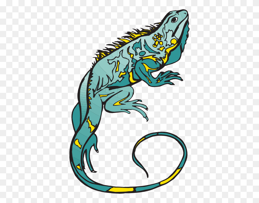 390x596 Blue And Yellow Chameleon Clip Art - Iguana Clipart