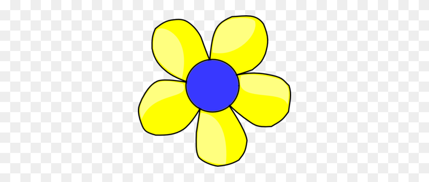 300x297 Blue And Yellow Flower Shaded Clip Art - Cartoon Flowers Clipart