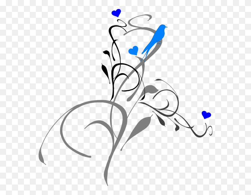 582x595 Blue Bird On A Vine Clip Art - Henna Clipart