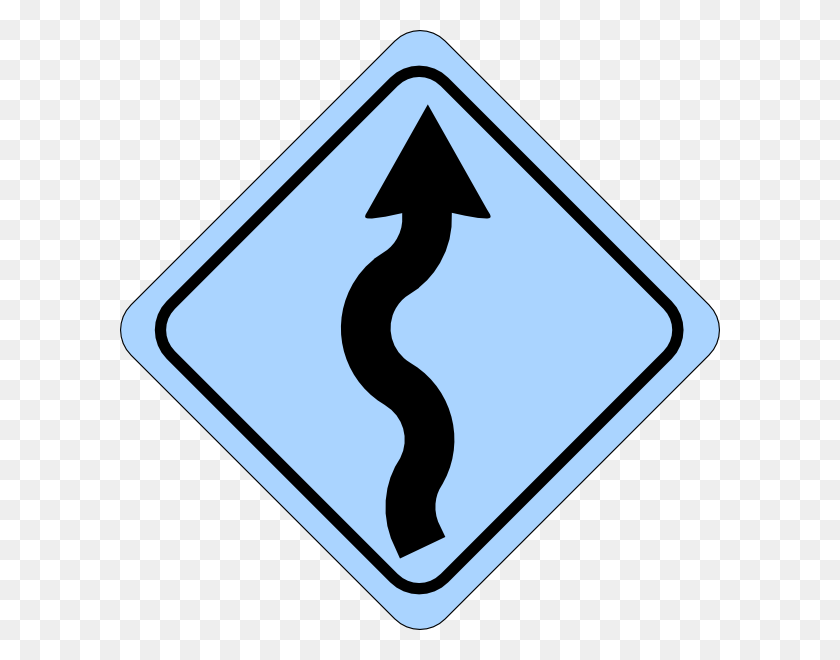 600x600 Blue Curvy Road Ahead Sign Clip Art - Curvy Road Clipart