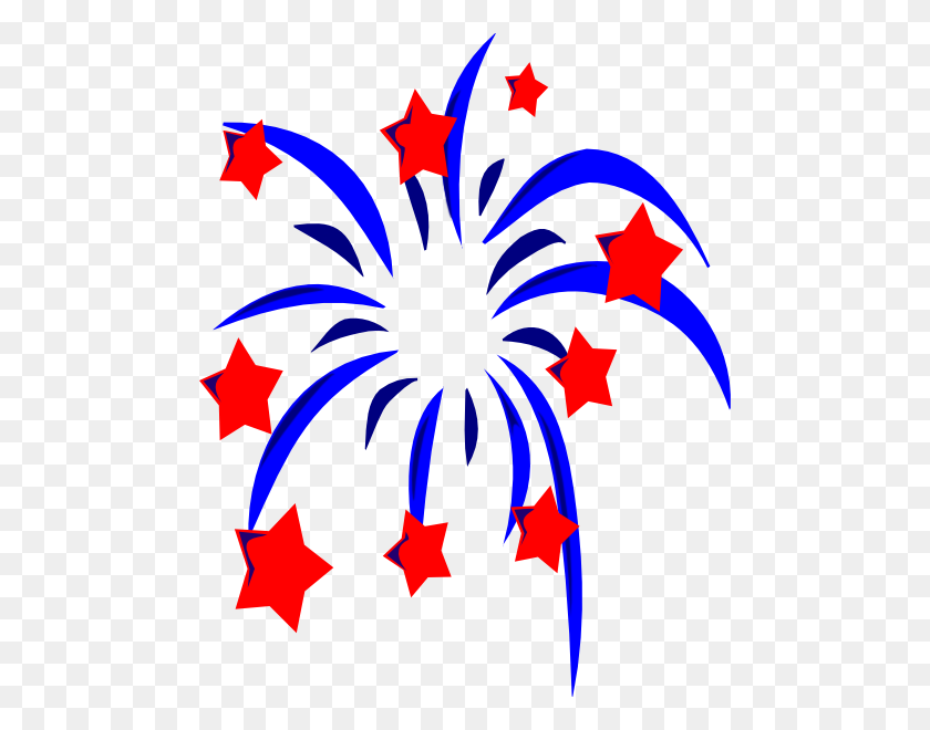 480x600 Blue Fireworks With Red Stars And Accents Clip Art - Red White And Blue Fireworks Clipart