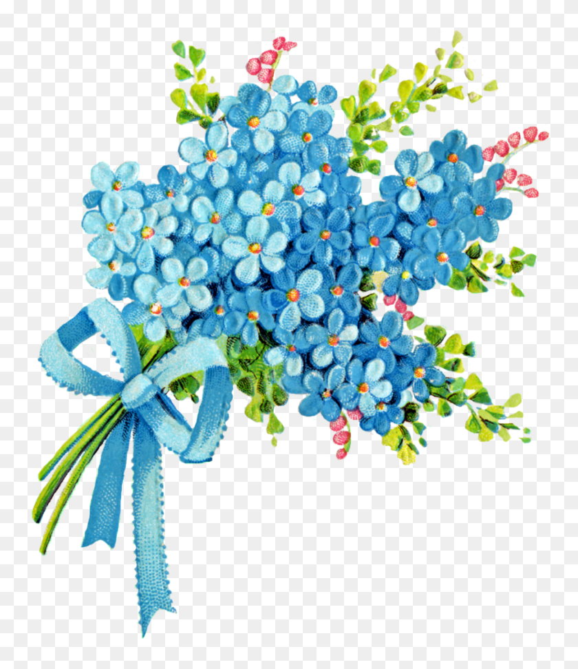 897x1049 Синий Цветок Клипарт Не Забывай Меня - День Бабушек И Дедушек Клипарт
