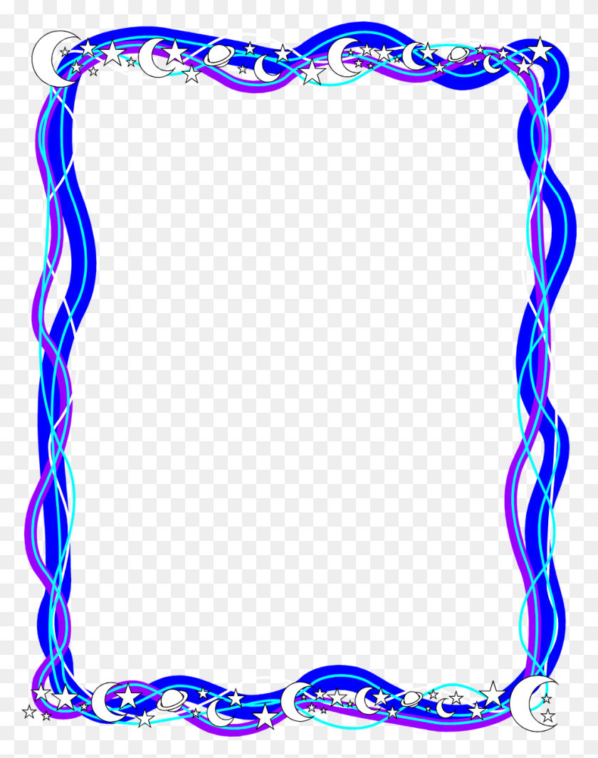958x1235 Blue Frame Png Png Blue Curly Ribbon Borde Borders - Star Border Clipart