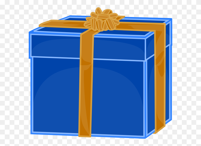 600x548 Blue Gift With Golden Ribbon Clip Art - Christmas Present Clipart Free