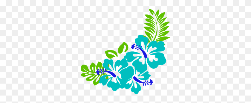 300x285 Blue Green Tropical Flowers Png Clip Arts For Web - Tropical Border PNG