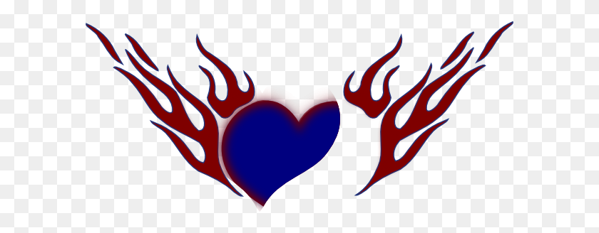600x268 Blue Heart Red Flames Png, Clip Art For Web - Flames PNG Transparent