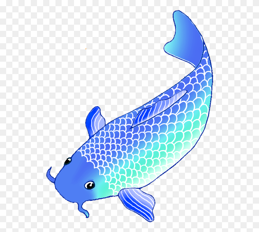 544x692 Blue Koi Fish Clip Art - Blue Fish Clipart