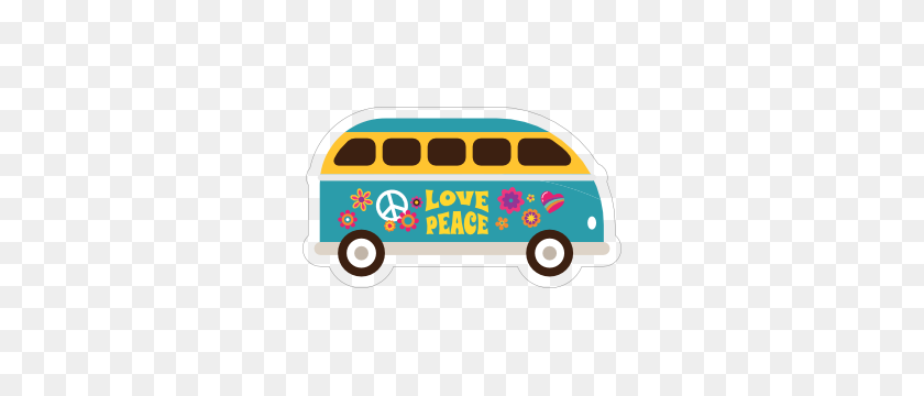 300x300 Blue Love And Peace Hippie Van Sticker - Hippie Van Clipart