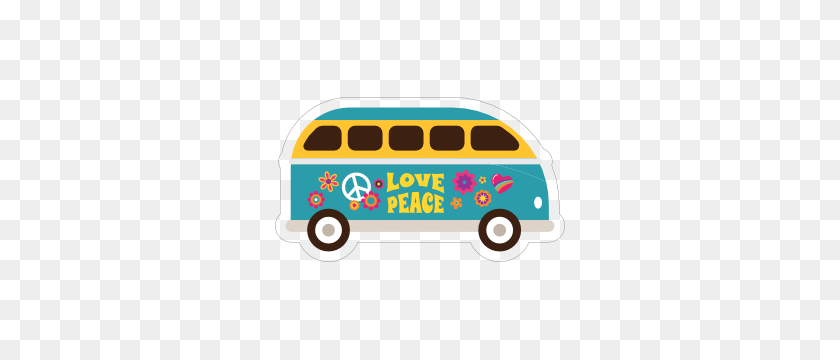 300x300 Etiqueta Engomada De La Van Hippie De Amor Y Paz Azul - Hippie Van Clipart