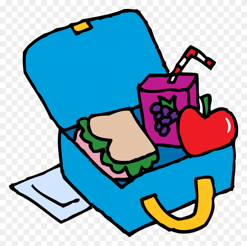 4352x4340 Blue Lunch Box Clip Art With Apple Sandwich Juice Free Image - Juice Carton Clipart