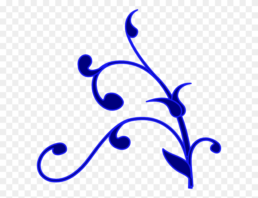600x585 Blue Outline Flower Vine Clip Art - Flower Outline PNG