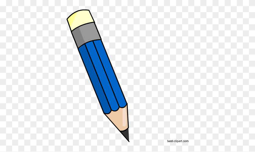403x441 Blue Pencil With Yellow Eraser Free Clip Art - Property Of Clipart