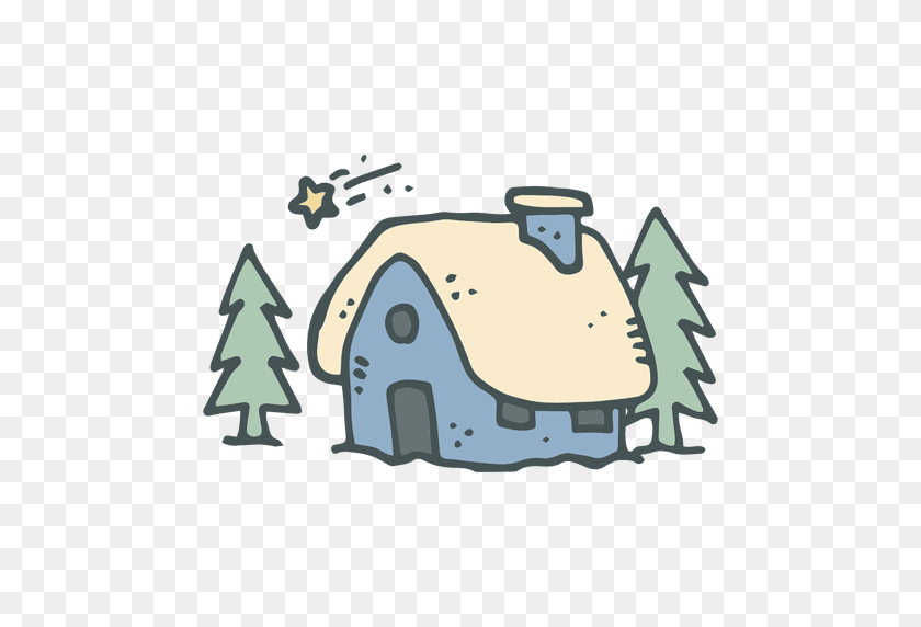 512x512 Blue Snowy Cottage Hand Drawn Cartoon Icon - Cottage PNG