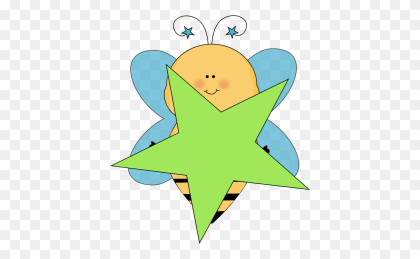 400x458 Blue Star Bee With A Green Star Clip Art - Blue Star Clipart