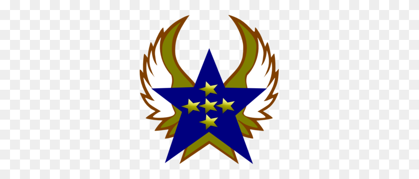 279x299 Blue Star With Gold Star And Wings Clip Art - Gold Wings PNG