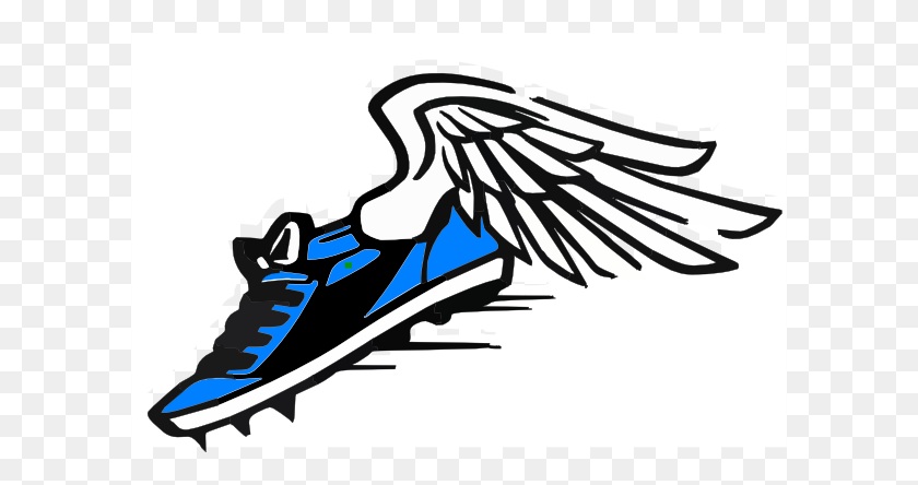 600x384 Blue Winged Shoe Clip Art - Winged Foot Clipart