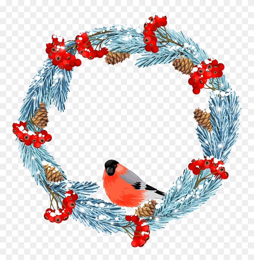 6295x6443 Blue Winter Wreath With Bird Png Clip Art Gallery - Winter Background Clipart