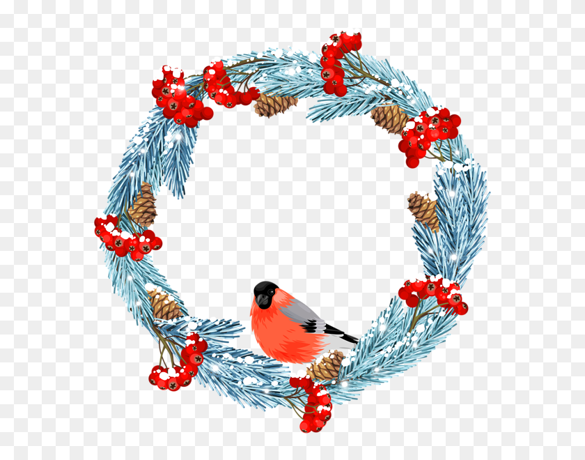 586x600 Blue Winter Wreath With Bird Png Clip Art Image - Holly Clipart PNG