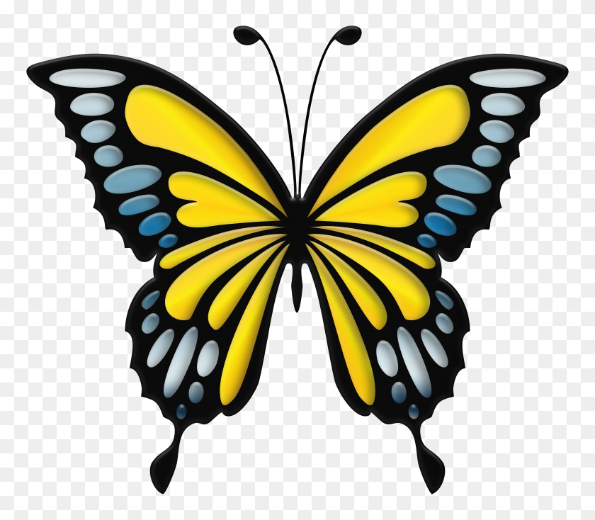 8000x6913 Голубая Желтая Бабочка Png Картинки - Желтая Бабочка Клипарт