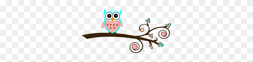 296x147 Bluepink Owl On Branch Clip Art - Branch Clipart PNG
