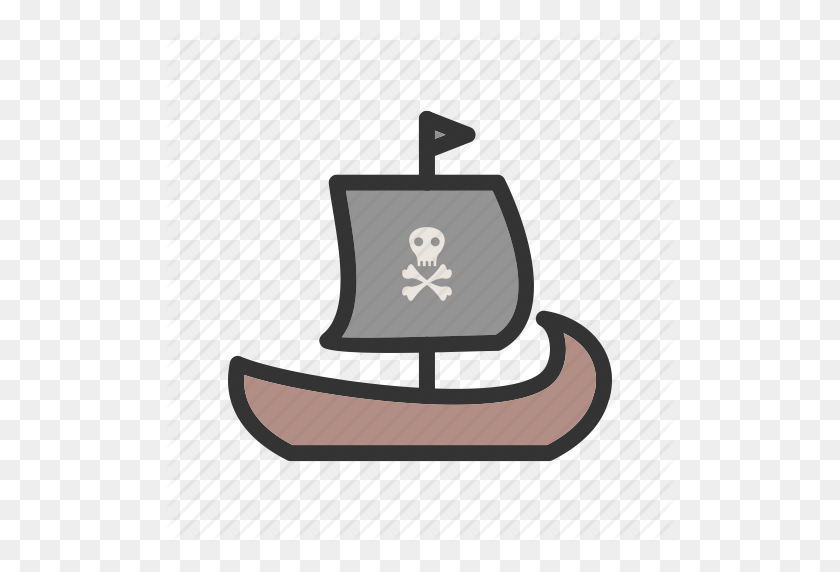 512x512 Barco, De Dibujos Animados, Bandera, Pirata, Vela, Barco, Icono De Madera - Barco De Dibujos Animados Png