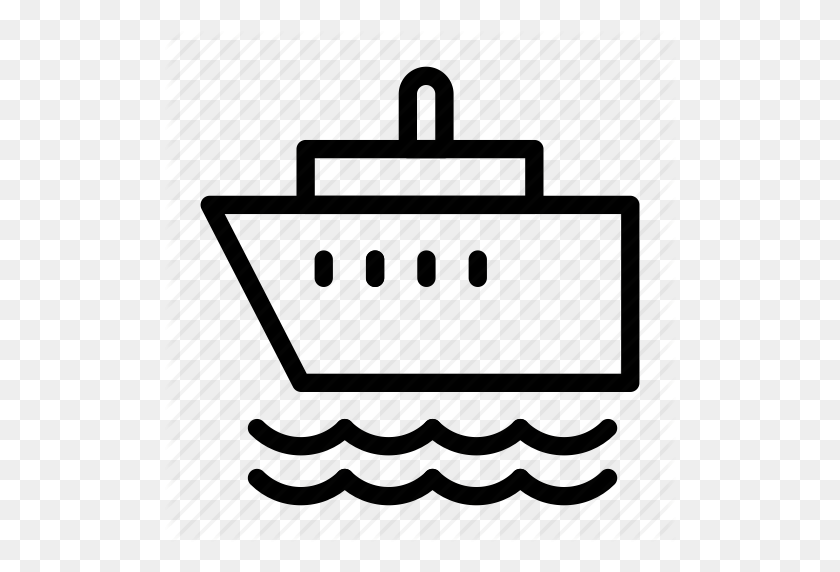 512x512 Лодка, Круиз, Корабль, Транспорт, Значок Путешествия - Черно-Белое Изображение Круизного Лайнера