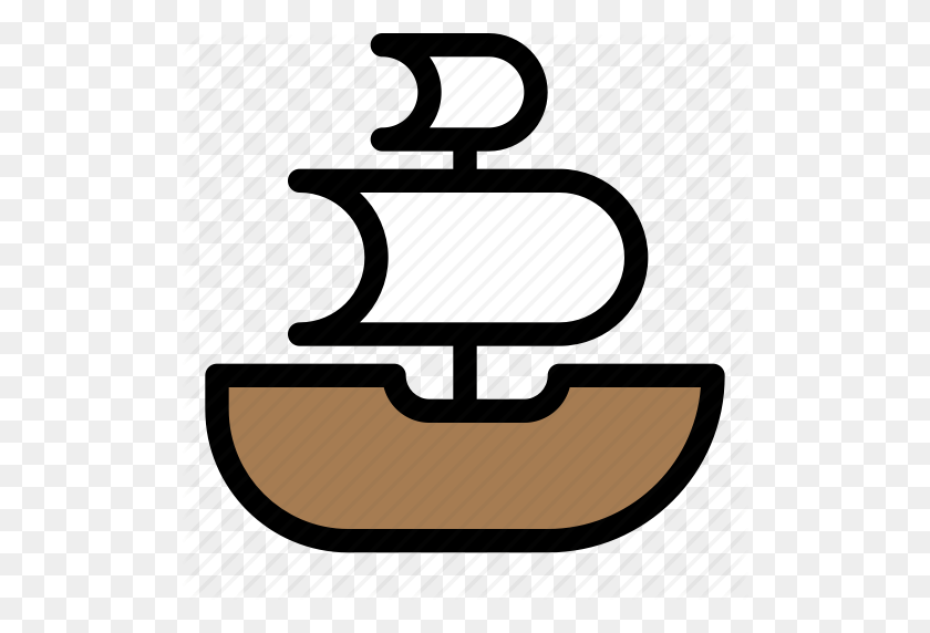 512x512 Лодка, Пиратская Лодка, Пираты, Флаг Пиратов, Паруса, Значок Корабля - Пираты Png