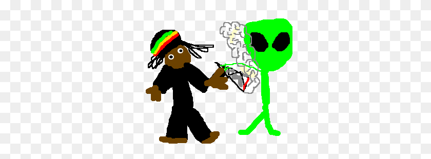 300x250 Bob Marley And Alien Enjoying Metal Burrito Drawing - Bob Marley Clip Art