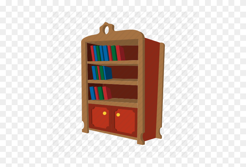 512x512 Book, Bookcase, Bookshelf, Cartoon, Furniture, Shelf, Wood Icon - Bookshelf PNG