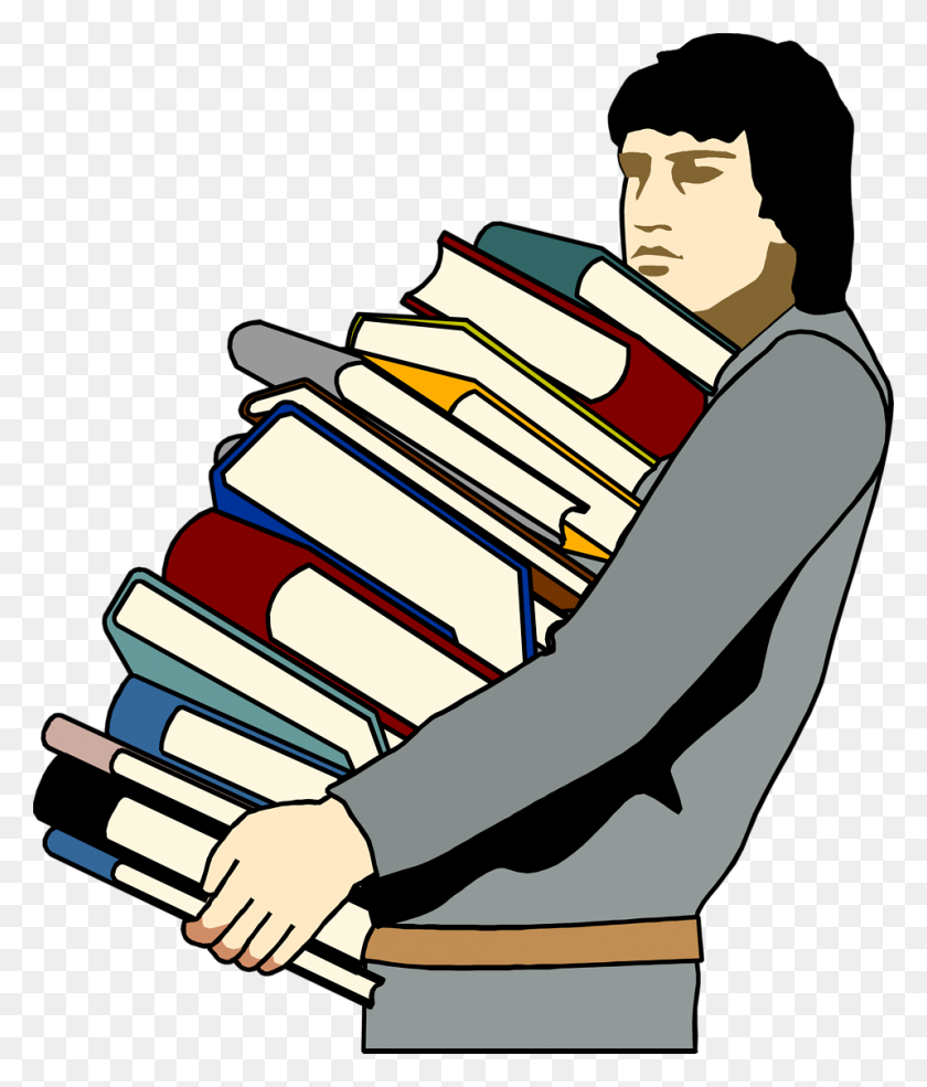 958x1137 Books Man Free Stock Photo Illustration Of A Young Man - School Books PNG