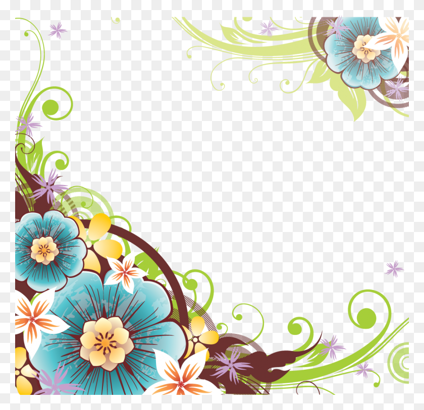 1076x1039 Border Flowers Png - Floral Banner Clip Art