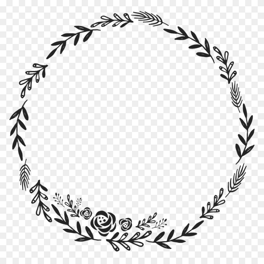 800x800 Border Frame Wreath Circle Round Fleaves Floralwreath - Floral Wreath Clipart Black And White