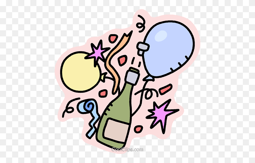 480x478 Bottle Of Champagne With Balloons Royalty Free Vector Clip Art - Refreshments Clipart