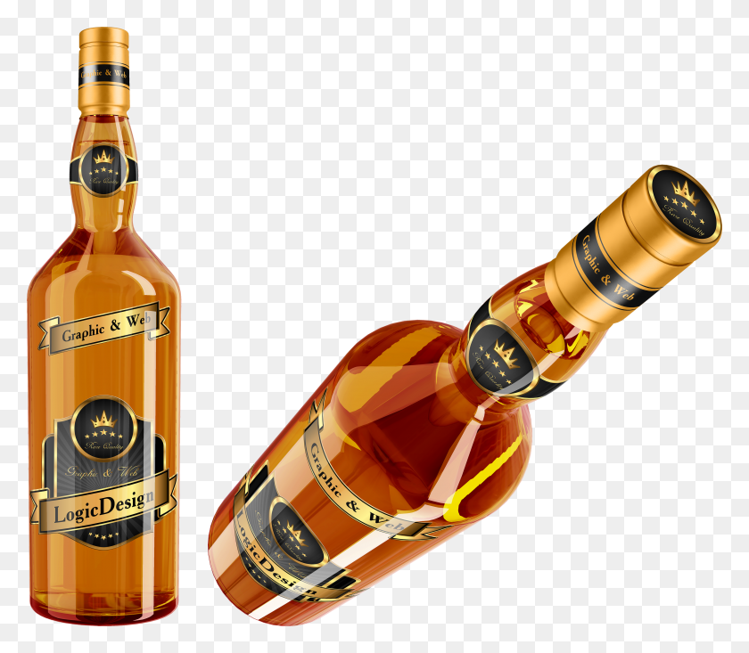 3289x2842 Botella De Whisky Y Brandy En Capas Con Un Transparente - Whisky Png
