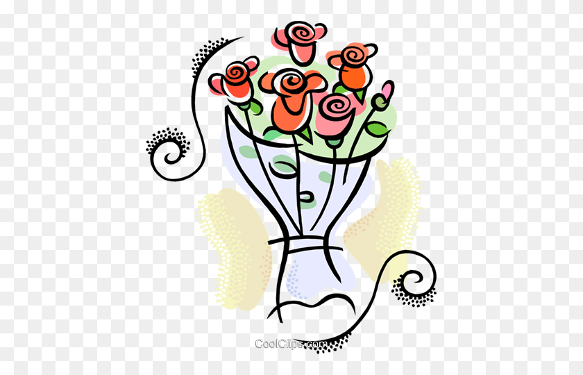419x480 Bouquet Of Flowers Royalty Free Vector Clip Art Illustration - Clipart Bouquet