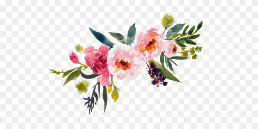 542x360 Bouquet Watercolor - Peony PNG