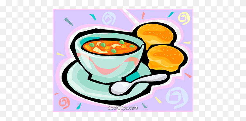 480x354 Bowl Of Soup And Buns Royalty Free Vector Clip Art Illustration - Bowl Of Soup Clipart