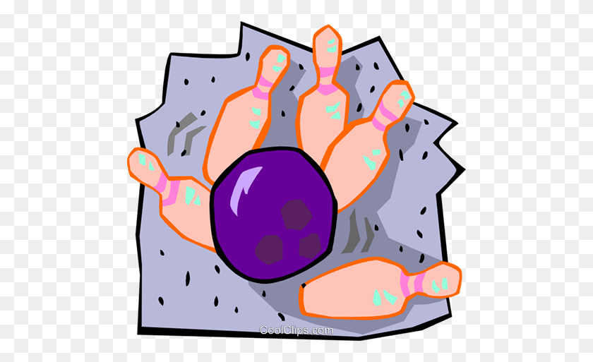 480x453 Bowling Ball Striking Pins Royalty Free Vector Clip Art - Bowling Ball And Pins Clip Art