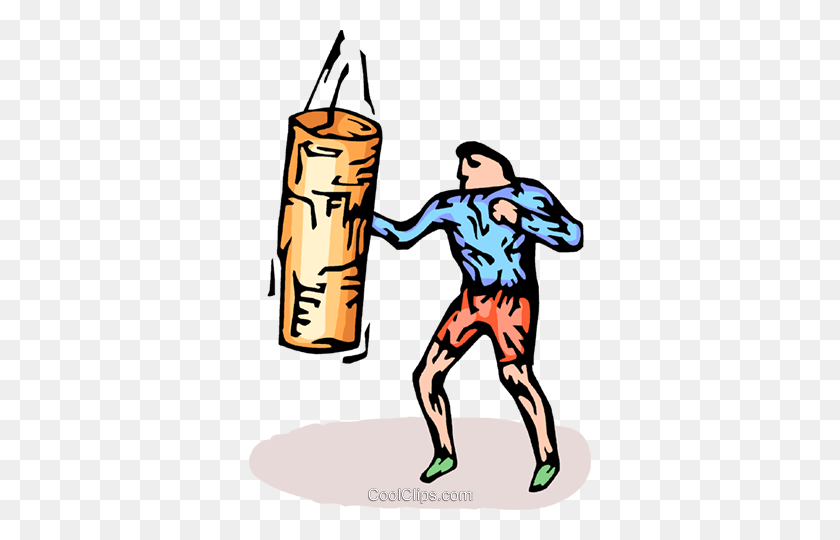 342x480 Boxer Working On The Heavy Bag Royalty Free Vector Clip Art - Punching Bag Clipart